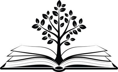 Symbolic tree of knowledge growing from open book represents growth wisdom and learning flat design vector illustration white background