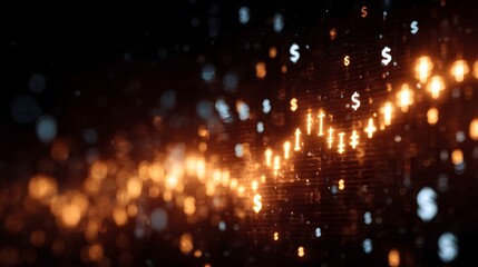 Digital financial chart with glowing currency symbols and bokeh effects