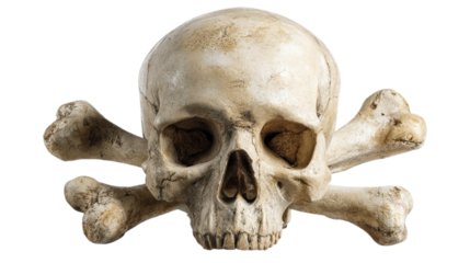 Grim Skull with Crossed Bones Isolated Still Life Macabre Human Remains Theme