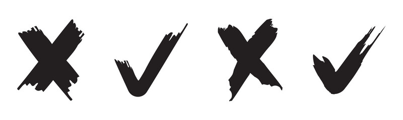 Right or wrong icons. Green tick and red cross checkmarks. Yes or no symbol, approved or rejected icon for user interface.