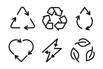 Recycle and renewable symbols icon set. Thin line editable stroke icons for recycling, sustainability, renewable energy, eco awareness, environmental protection, circular economy, and green lifestyle.