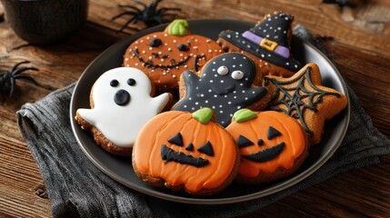 spooky decorated cookies for halloween party,