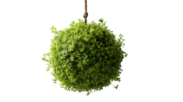 Hanging Bush Ball Decor Realistic Greenery Ornament, Sphere of Green Leaves Isolated