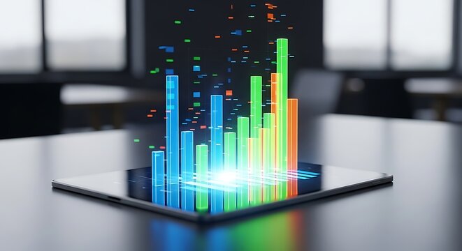 Financial Data Analysis with Tablet Technology Displaying Interactive Colorful Graphs - Powered by Adobe
