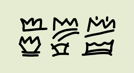 Hand drawn crown icons simple sketch style on light background