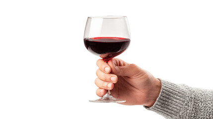 Male Hand Holding Glass of Red Against Checkered Pattern Background