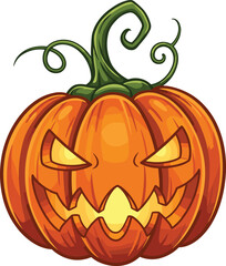 Angry Halloween pumpkin illustration — glowing jack-o’-lantern with sharp teeth and twisted stem, perfect for spooky seasonal artwork