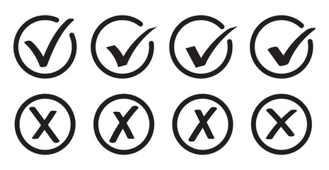 check mark icon button set. check box icon with right and wrong buttons and yes or no checkmark icons in green tick box and red cross