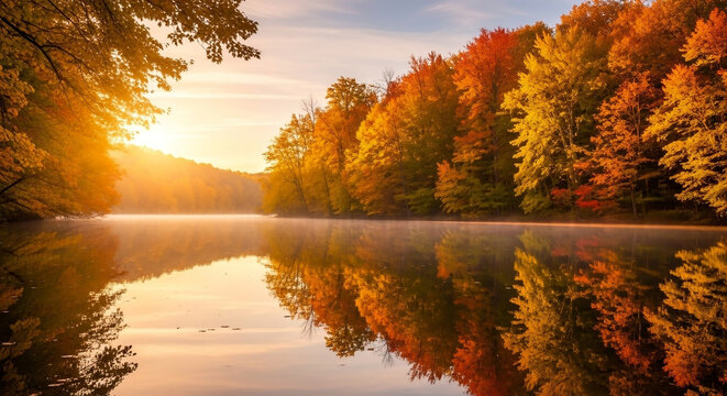 autumn landscape with lake and trees