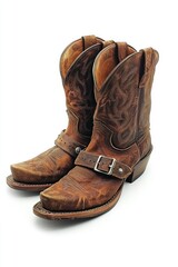Pair of brown leather cowboy boots (17)