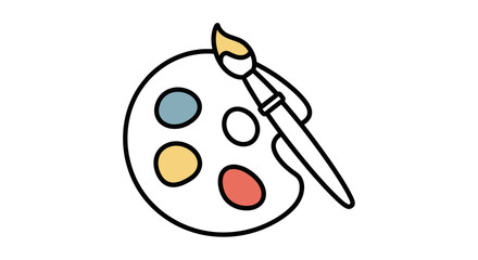 Fototapeta premium Artistic Palette And Brush: A Simple Bold Illustration On Black Background