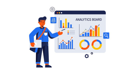 Business Analyst Presenting Data Analytics Charts and Graphs to Explain Information
