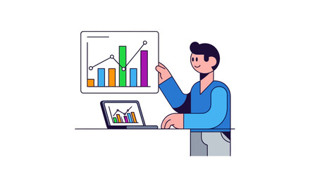 Business Analyst Presenting Financial Data Visuals On A Digital Screen for Analysis and Growth
