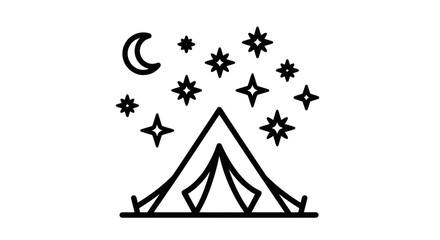 Camping Under a Starry Night Sky: A Tranquil Tent Illustration, Artistic Design, Black Background