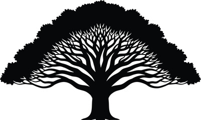 Naklejka premium Majestic silhouette of a large deciduous tree with extensive branches and lush crown flat design vector illustration white background