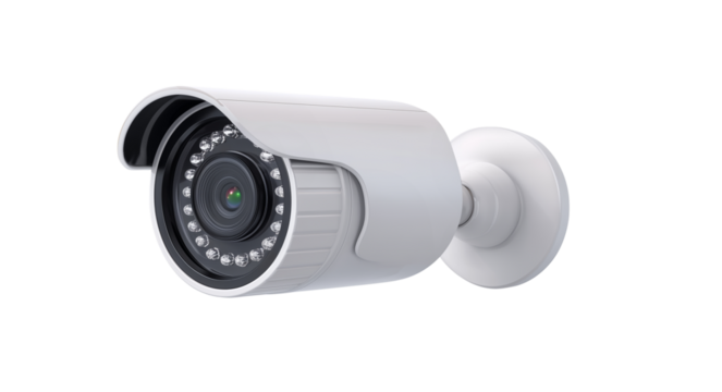 Security camera mounted on a wall providing surveillance for safety at a public location during daytime Generative AI