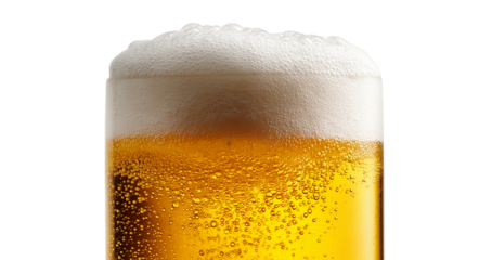 Cold beer with frothy head served in a clear glass on a warm summer day at a backyard gathering among friends Generative AI