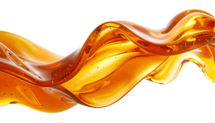 A golden liquid wave, illuminated, flowing against a black background, creating a dynamic visual