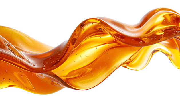 A golden liquid wave, illuminated, flowing against a black background, creating a dynamic visual