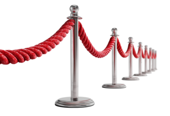 Red velvet ropes guide guests in a luxurious entrance to an event venue during a sunny afternoon Generative AI