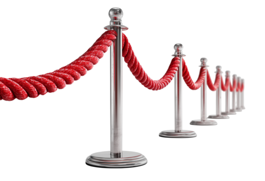 Red velvet ropes guide guests in a luxurious entrance to an event venue during a sunny afternoon Generative AI