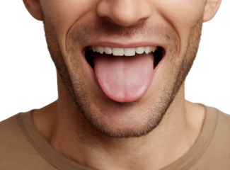 Close-up of a man displaying a playful expression with his tongue out, showcasing a light-hearted moment Generative AI