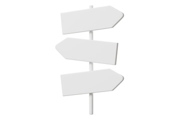 Fototapeta premium 3d blank direction signpost icon. decision making concept. Minimal cartoon signpost pointer arrow wayfinding for app ui banner, web hero. isolated on white background. 3d render.