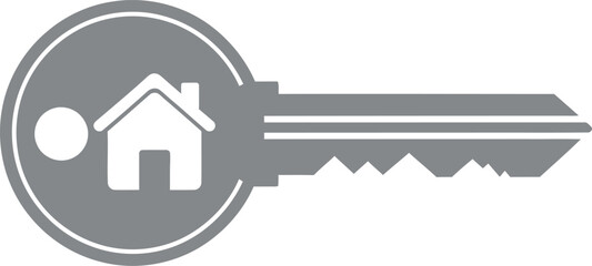 Conceptual silhouette of a house key symbolizing real estate home ownership and property access flat design vector illustration white background