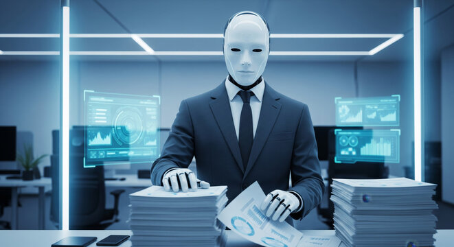 A humanoid hacker robot hacks and steals secret data, and an android robot replaces an entire team of people in terms of work capacity.