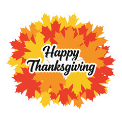 Happy Thanksgiving Colorful Fall Leaves Wreath Circle Vector