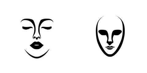 Contrast between beauty and alien features displayed through abstract facial illustrations in a minimalistic style