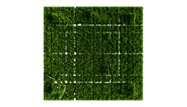 Overhead view of a grass square with white lines forming boxes and a missing corner - Powered by Adobe