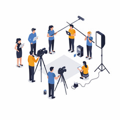 Isometric Diverse Crew Filming Session Scene in Studio Production