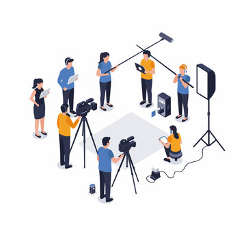Isometric Diverse Crew Filming Session Scene in Studio Production