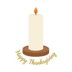 Happy Thanksgiving Tall Burning Candle Light Flat Vector Icon