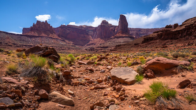 hiking the lathrop trail near moab in canyonlands island in the sky in utah, usa