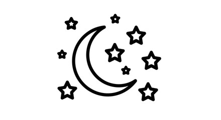 Celestial Display: Moonlight Sonata Featuring Crescent Moon And Sparkling Stars Display