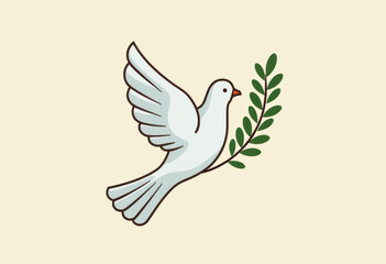 Dove holding an olive branch in flat design, symbolizing peace and harmony