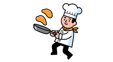 Chef Flipping Pancakes: A Cheerful Cartoon Illustration on a Dark Background