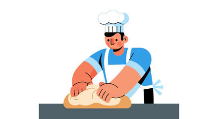 Chef Kneading Dough: An Illustration Depicting Bread Making for Food Lovers