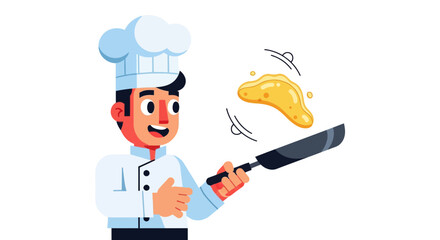 Chef Prepares A Delicious Pancake, Flipping It In A Pan With Joyful Expression