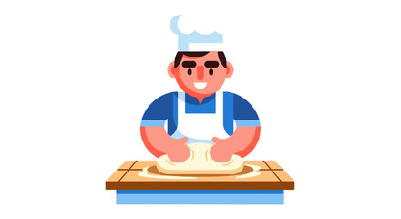 Chef Kneading Dough: Crafting Delicious Creations in a Minimalist Illustration Style