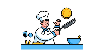 Chef Prepares Delicious Pancakes Illustration On A Black Background For Your Project