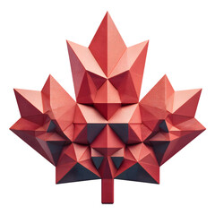 Geometric maple leaf design in red tones against a stark render on transparent background