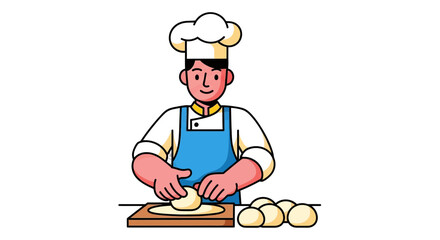 Chef Preparing Fresh Dough and Bakery Products on a Wooden Surface With an Apron