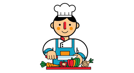Chef Preparing Vegetables Creates Healthy Dishes in Black Background Illustration