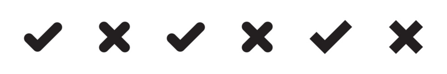 Green tick and red cross checkmarks. Right or wrong icons. Checkmark and x mark icon for apps and websites.