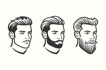 Three illustrated men showcase progression from clean shaven to full beard, all facing forward