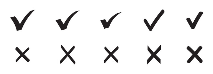Check box tick mark icon set button correct right wrong buttons or yes or no checkmark red cross green tick vector illustration, PNG transparent background