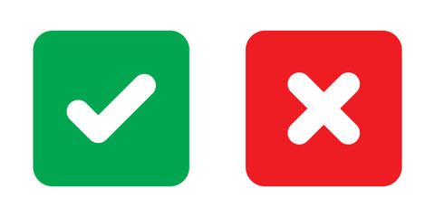 Check box tick mark icon set button correct right wrong buttons or yes or no checkmark red cross green tick vector illustration, PNG transparent background © ISHWARAN